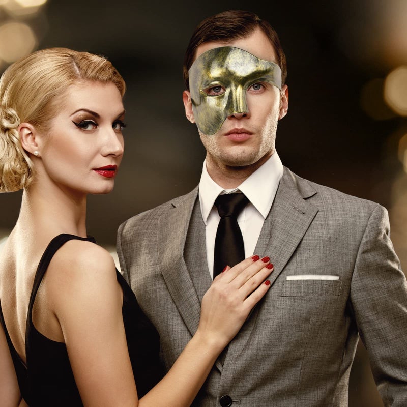 KEFAN Mens Mask Masquerade Mask Phantom of The Opera Half Face Mask (Gold) - Image 2